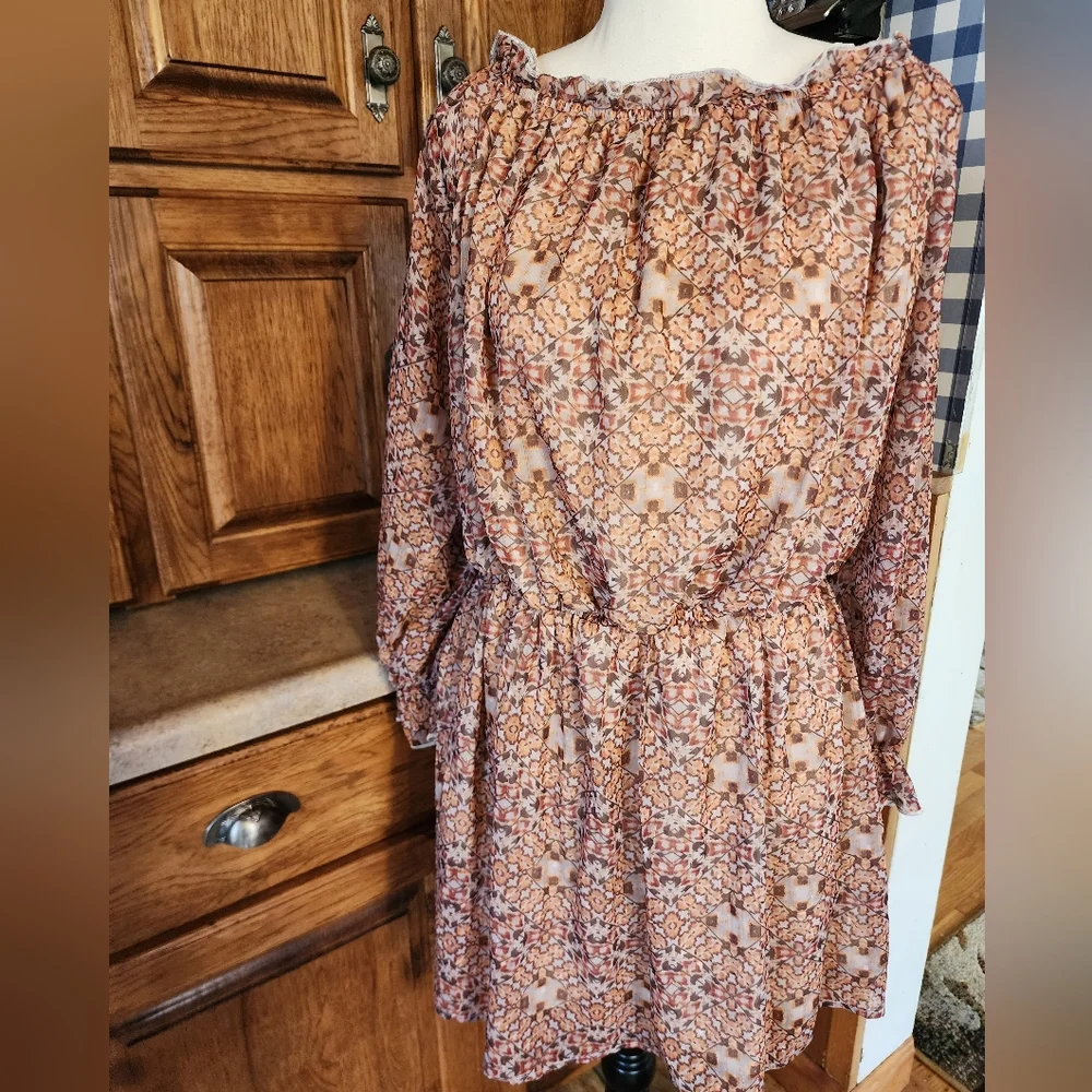 Pink Lily Humble and Kind off Shoulder Beige Mini Dress Size 2X - Picture 13 of 14